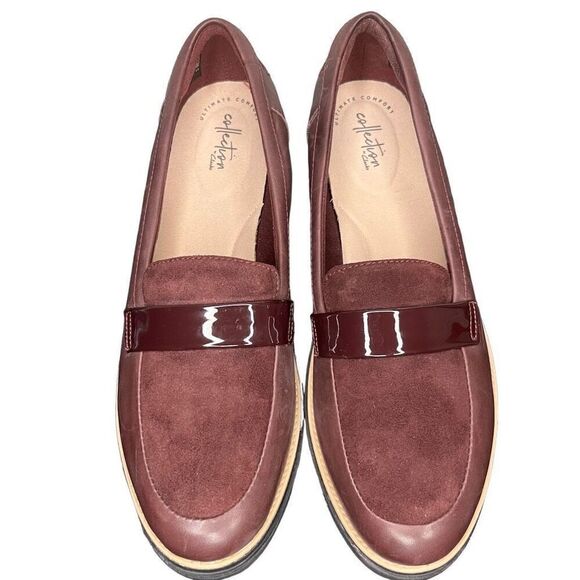 Clarks Sharon Form Burgundy Chunky Loafers Women’s Size 12 - Picture 4 of 11